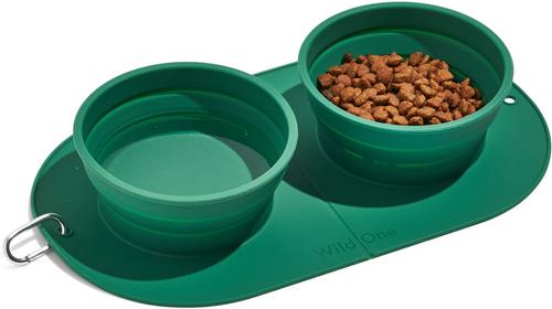 Show full view: Wild One Collapsable Travel Silicone Duo Dog Bowl, Spruce, 22-oz slide 3 of 7