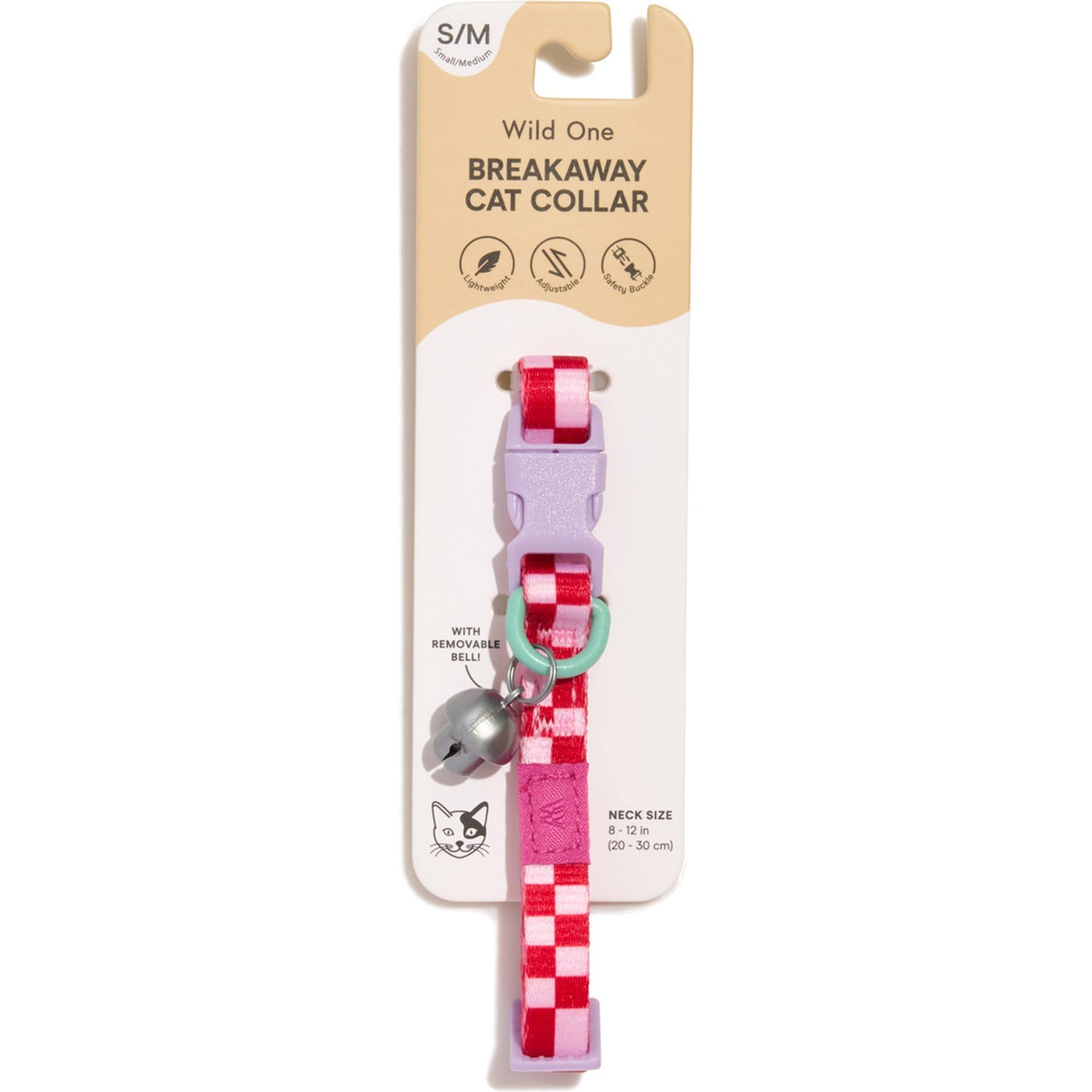 Wild One Lightweight Adjustable Cat Collar, 8 to 12-in neck, 2/5-in wide, Pink