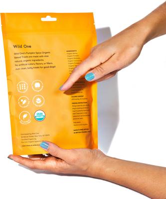 Show full view: Wild One Organic Baked Pumpkin Spice Flavor Adult Crunchy Dog Treats, 8-oz bag, 60 count slide 4 of 5