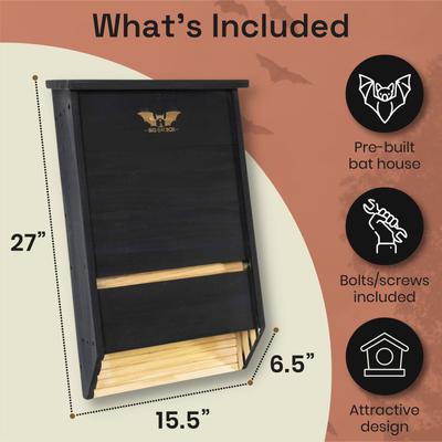 Show full view: WildYard 3 Chamber Big Bat Box House, 27x 15.5 x 6.5-in, Black slide 6 of 9