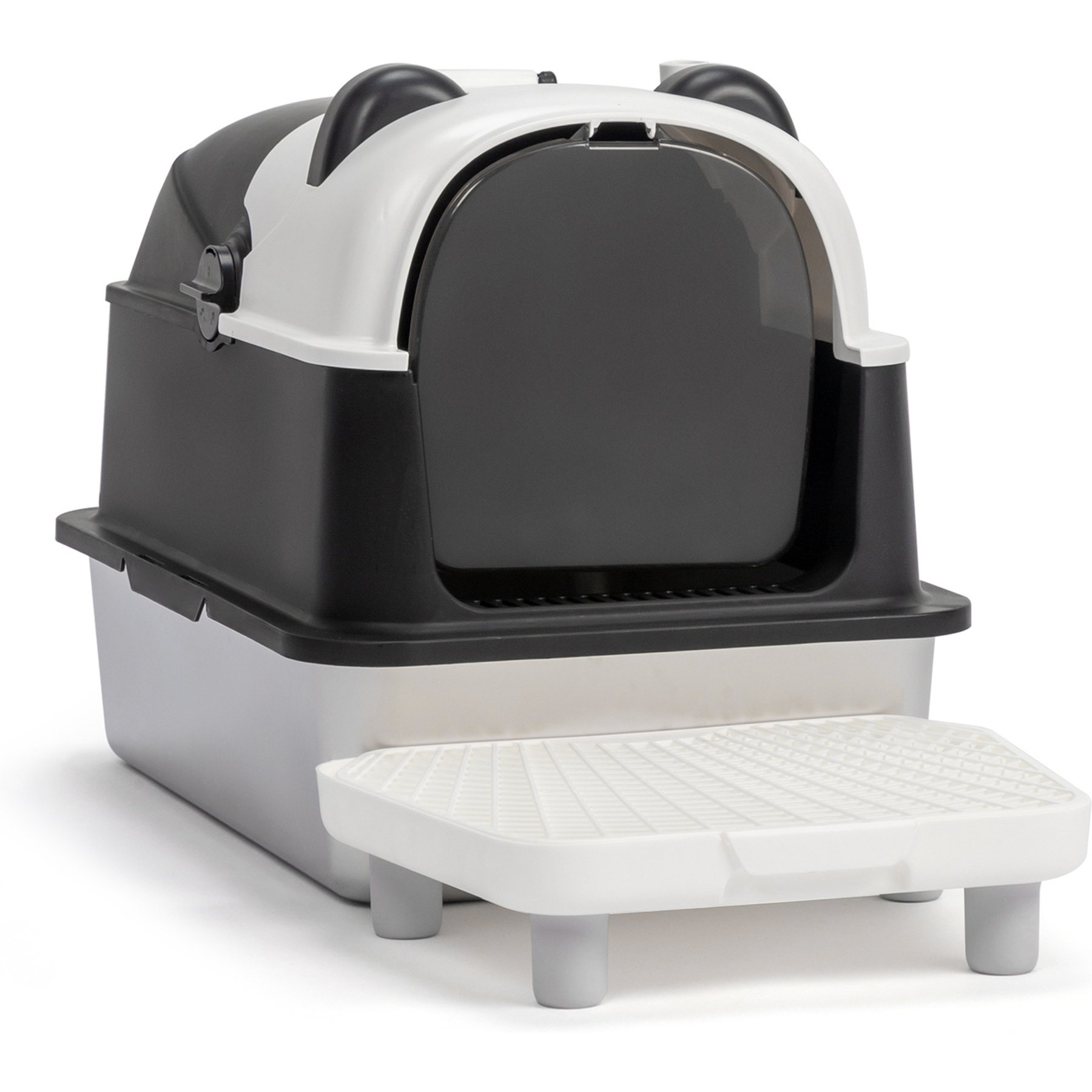 Winado Panda Shapped Enclosed Cat Litter Box, White/Black, 14 X 23 X 18-in