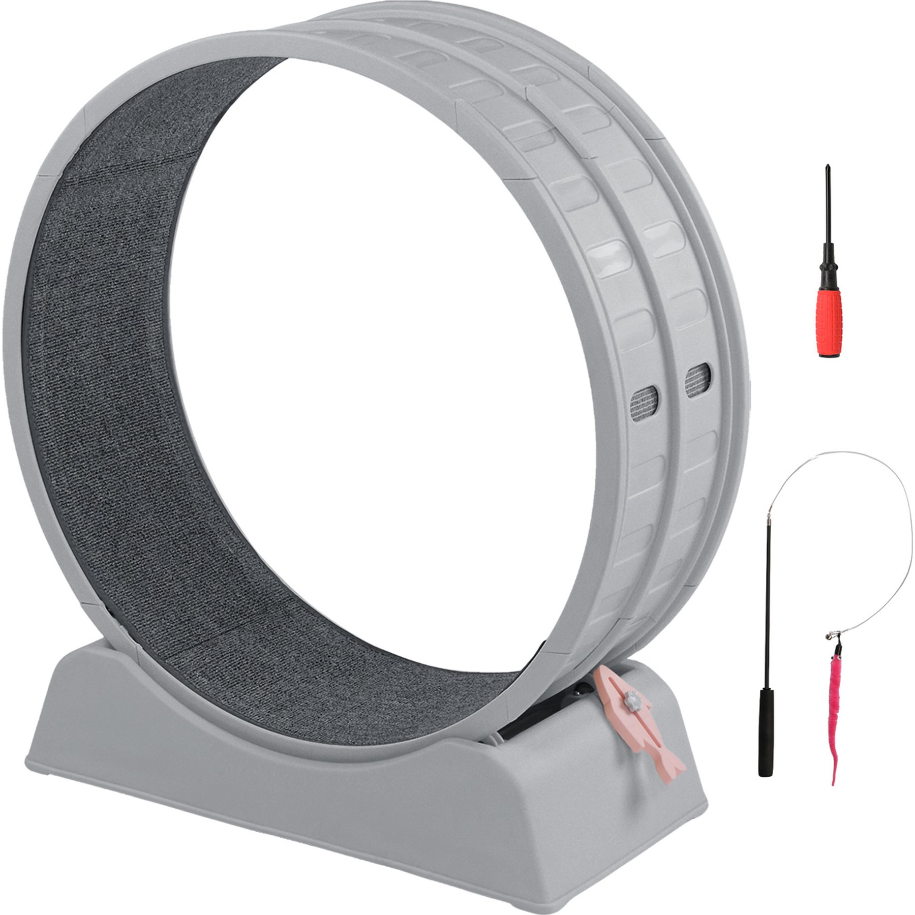 Winado Round PP Track Exercise Wheel & Balls Cat Toy with Gray Carpet & Wand, 31.5 x 13.4 x 33.9-in, Gray