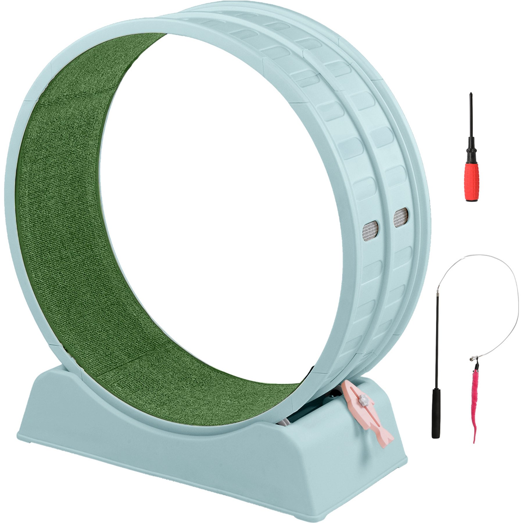 Winado Round PP Track Exercise Wheel & Balls Cat Toy with Green Carpet & Wand, 31.5 x 13.4 x 33.9-in, Blue
