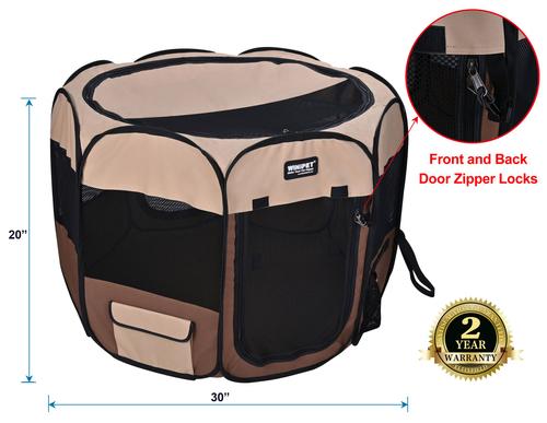 Show full view: WINiPET 2-Door Soft-Sided Dog & Cat Playpen, Beige + Brown, 30 x 30 x 20-in slide 2 of 7