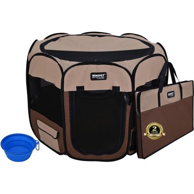 WINiPET WINiPET 2-Door Soft-Sided Dog & Cat Playpen, Beige + Brown, 62 x 62 x 30-in