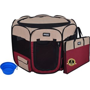 WINiPET 2-Door Soft-Sided Dog & Cat Playpen, Beige + Maroon, 30 x 30 x 20-in