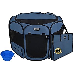 WINiPET 2-Door Soft-Sided Dog & Cat Playpen, Blue Gray, 48 x 48 x 32-in
