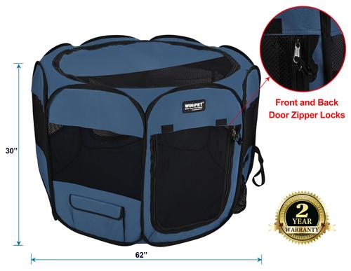 Show full view: WINiPET 2-Door Soft-Sided Dog & Cat Playpen, Blue Gray, 62 x 62 x 30-in slide 2 of 7