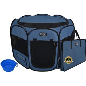 WINiPET 2-Door Soft-Sided Dog & Cat Playpen, Blue Gray, 62 x 62 x 36-in