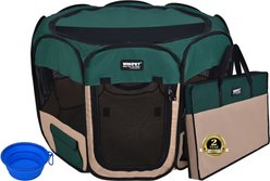 WINiPET 2-Door Soft-Sided Dog & Cat Playpen, Green + Beige, 36 x 36 x 24-in