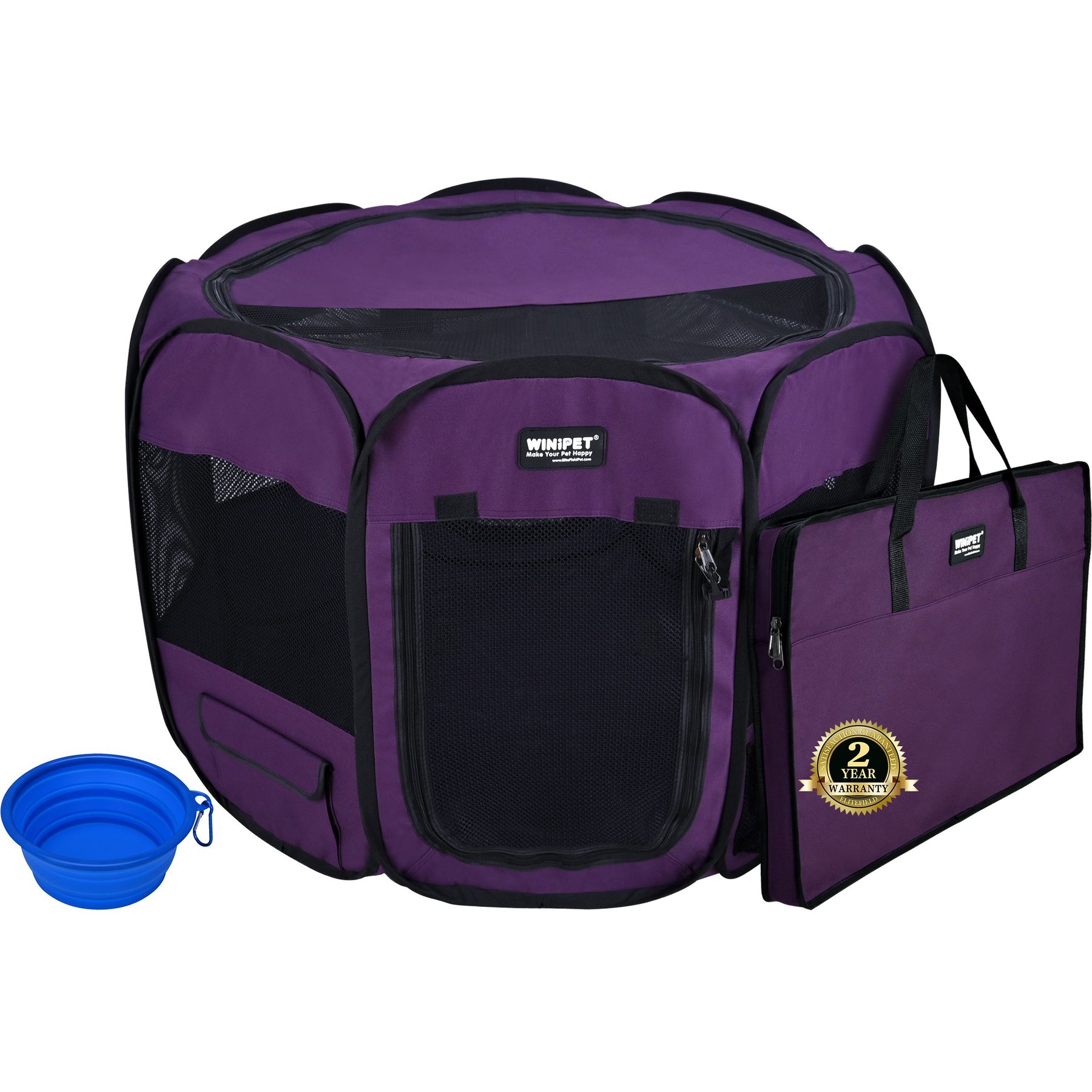 WINiPET 2-Door Soft-Sided Dog & Cat Playpen, Purple, 30 x 30 x 20-in