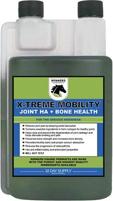 Show full view: Winners Equine Products X-TREME MOBILITY Joint HA + Bone Health Horse Supplement, 1-qt bottle slide 1 of 2