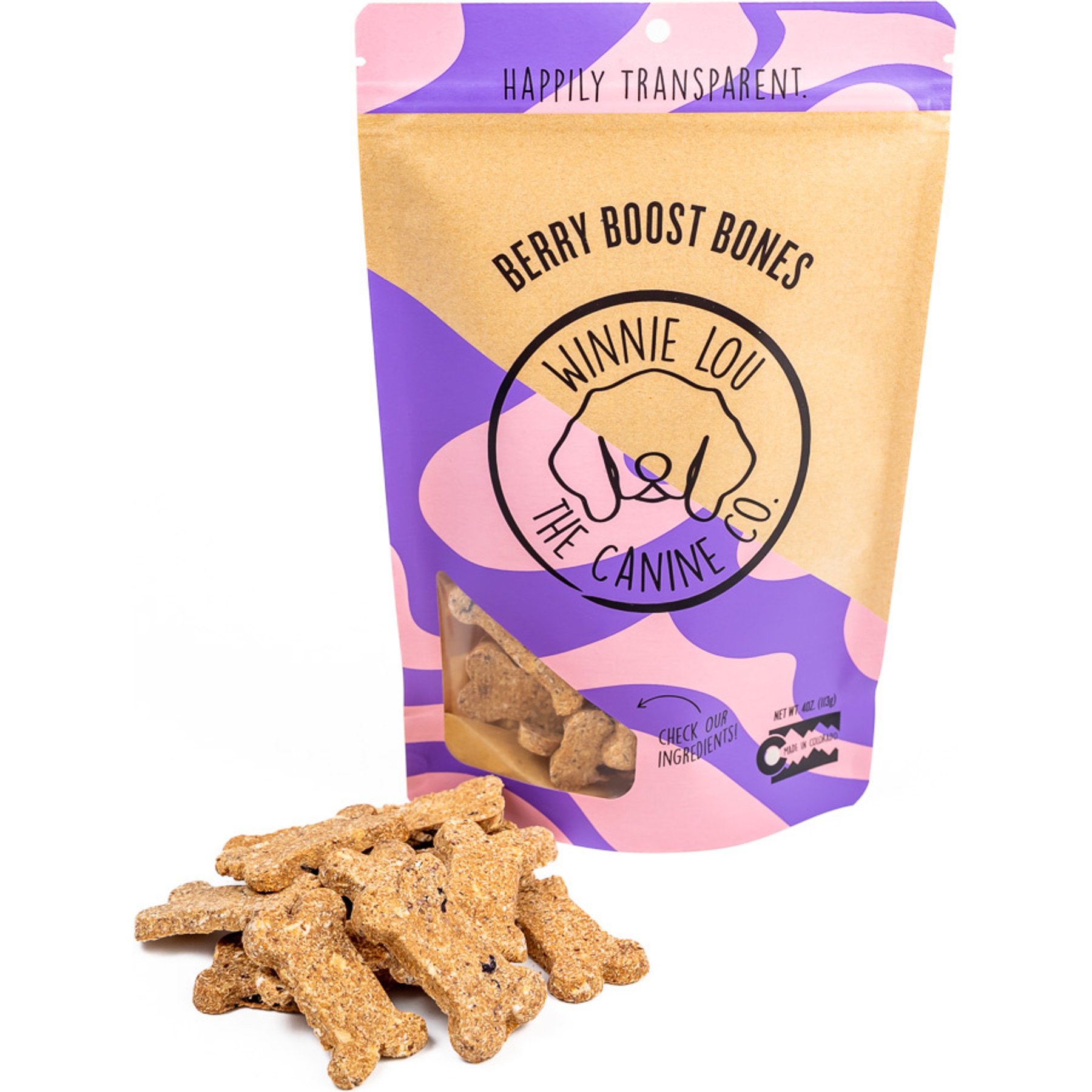 Winnie Lou Berry Boost Bones Crunchy Dog Treats, 4-oz bag