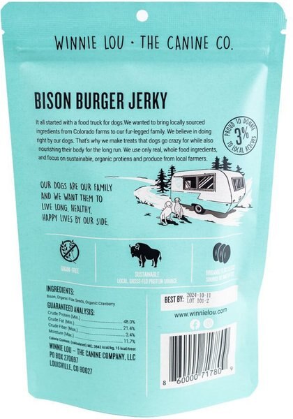 Winnie Lou Bison Burger Jerky Dog Treats, 2.5-oz bag