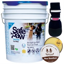 Winter Paw Protection Starter Kit - Safe Paw Ice Melt, Natural Dog Company Paw Balm, Bark Brite Dog Boots, Large