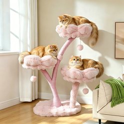 Wisfor Multi-Level 41.34-in Faux Fur Hanging Toy Cat Tower with Cushioned Flower Platforms, Soft Pink