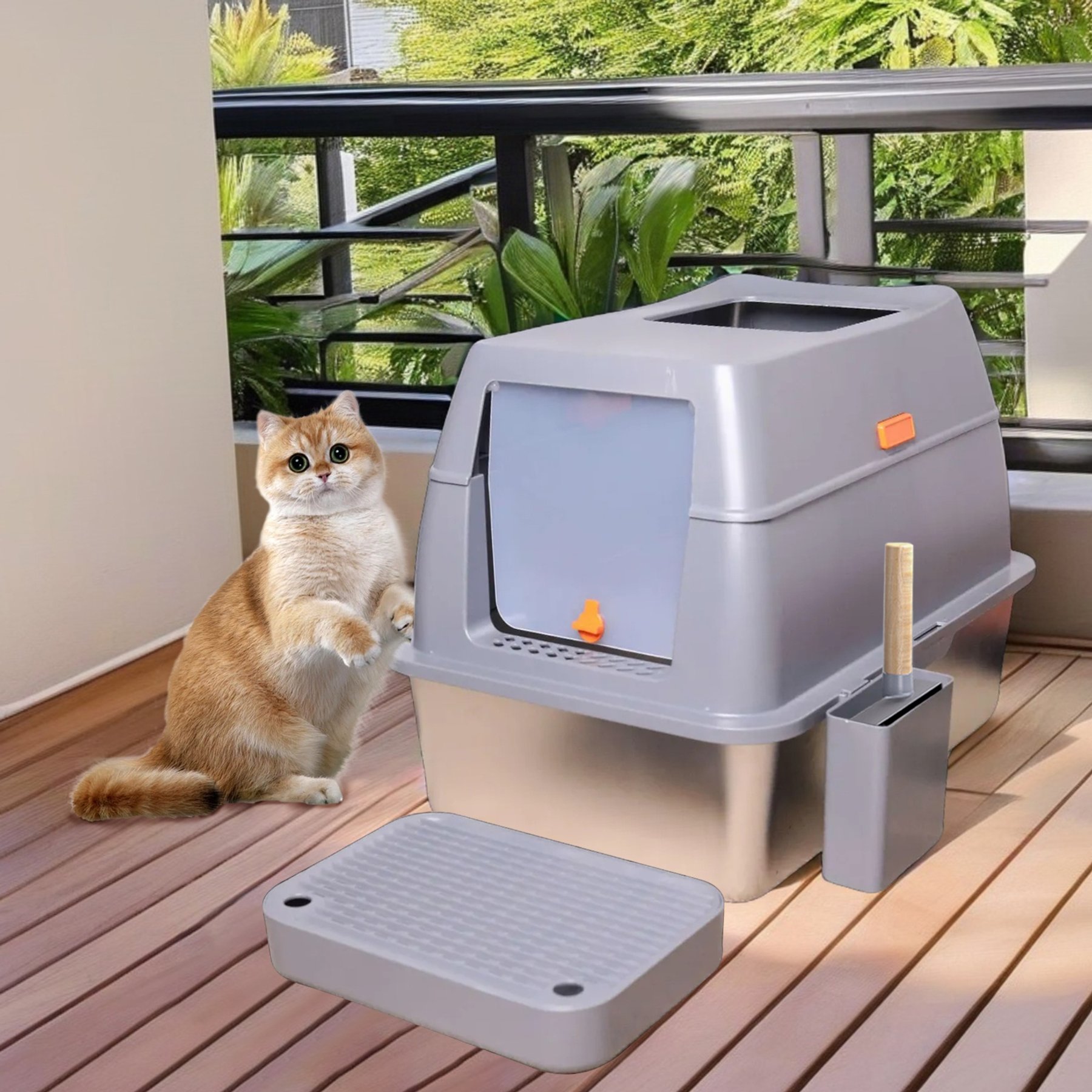 Cat Litter Box Suhaco Stainless Steel Litter Box With Lid Kitty