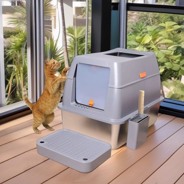 Wisfor Stainless Steel High Sided Enclosed Cat Litter Box, X-Large