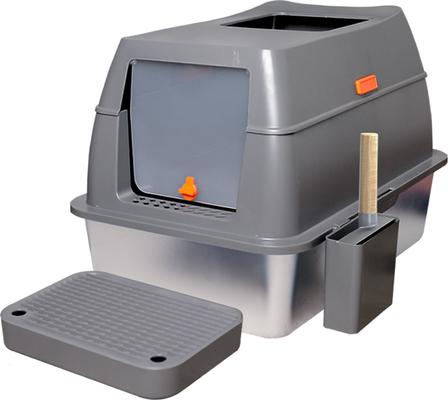 Show full view: Wisfor Stainless Steel High Sided Enclosed Cat Litter Box, X-Large slide 3 of 11