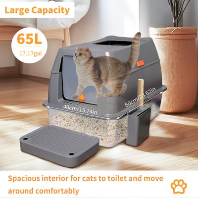 Show full view: Wisfor Stainless Steel High Sided Enclosed Cat Litter Box, X-Large slide 2 of 11