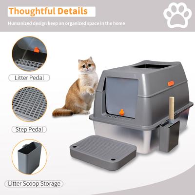 Show full view: Wisfor Stainless Steel High Sided Enclosed Cat Litter Box, X-Large slide 7 of 11