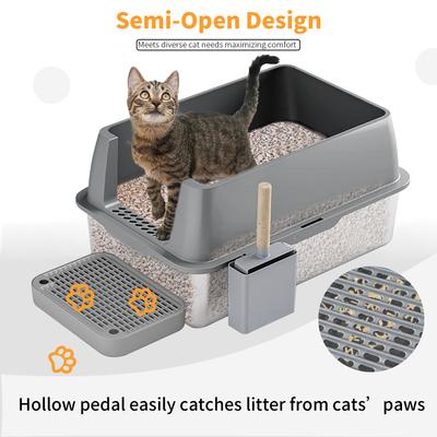 Show full view: Wisfor Stainless Steel High Sided Enclosed Cat Litter Box, X-Large slide 6 of 11