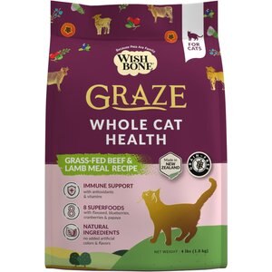 Wishbone Graze New Zealand Beef & Lamb Grain-Free Complete Cat Health Dry Cat Food, 4lb-bag