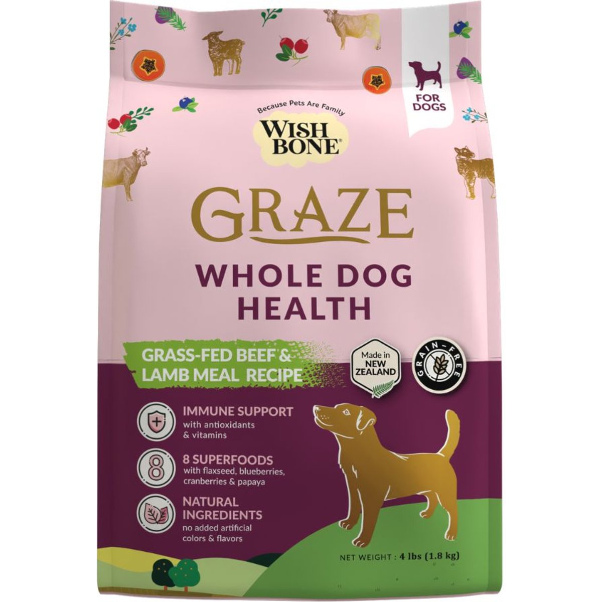 Wishbone Graze New Zealand Whole Dog Health Adult Grain-Free Beef & Lamb Dry Dog Food, 4-lb bag