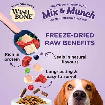 Show full view: Wishbone Mix & Munch Raw Beef & Ocean Fish High-Protein Grain-Free Adult Freeze-Dried Dog Food, 12.35-oz bag slide 4 of 10