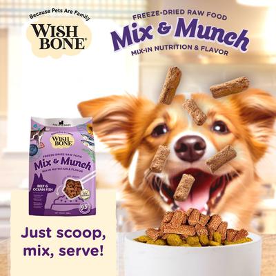 Show full view: Wishbone Mix & Munch Raw Beef & Ocean Fish High-Protein Grain-Free Adult Freeze-Dried Dog Food, 12.35-oz bag slide 8 of 10