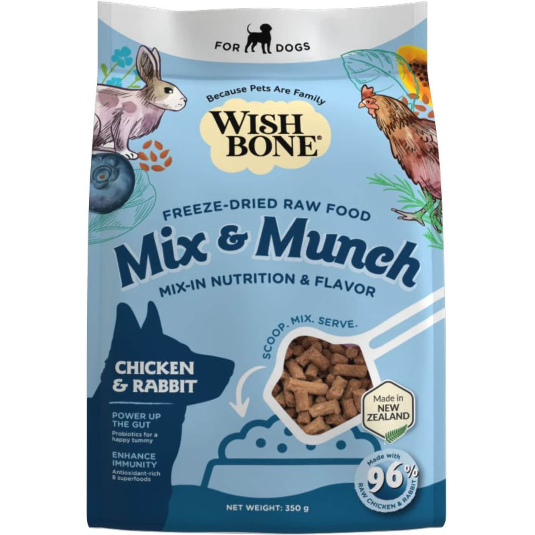 Wishbone Mix & Munch Raw Chicken & Rabbit High-Protein Grain-Free Adult Freeze-Dried Dog Food, 12.35-oz bag