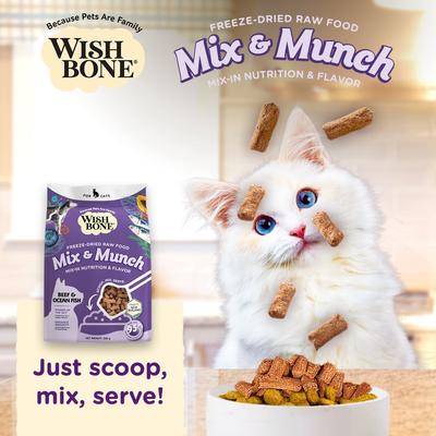 Show full view: Wishbone Mix & Munch Raw High-Protein Grain-Free Beef & Ocean Fish Freeze-Dried Cat Food, 12.35-oz bag slide 8 of 10