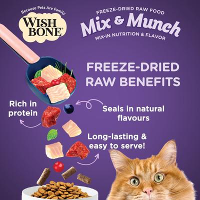 Show full view: Wishbone Mix & Munch Raw High-Protein Grain-Free Beef & Ocean Fish Freeze-Dried Cat Food, 12.35-oz bag slide 4 of 10