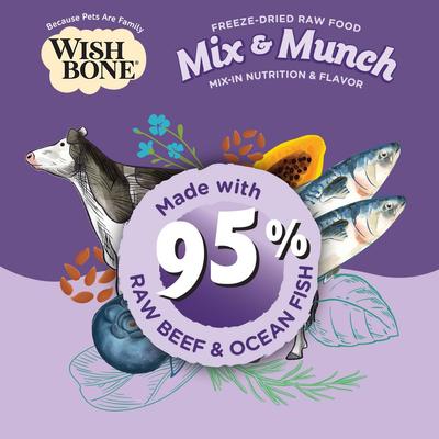 Show full view: Wishbone Mix & Munch Raw High-Protein Grain-Free Beef & Ocean Fish Freeze-Dried Cat Food, 12.35-oz bag slide 3 of 10