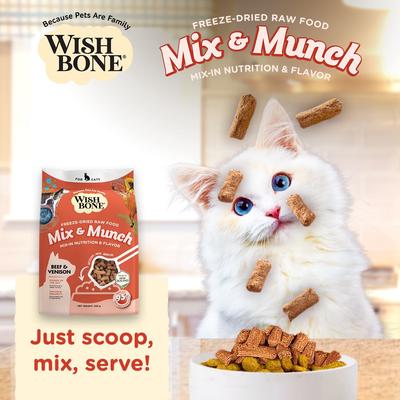 Show full view: Wishbone Mix & Munch Raw High-Protein Grain-Free Beef & Venison Freeze-Dried Cat Food, 12.35-oz bag slide 8 of 10