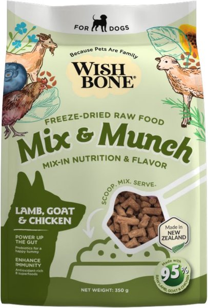 Wishbone Mix & Munch Raw Lamb, Goat & Chicken High-Protein Grain-Free Adult Freeze-Dried Dog Food, 12.35-oz bag