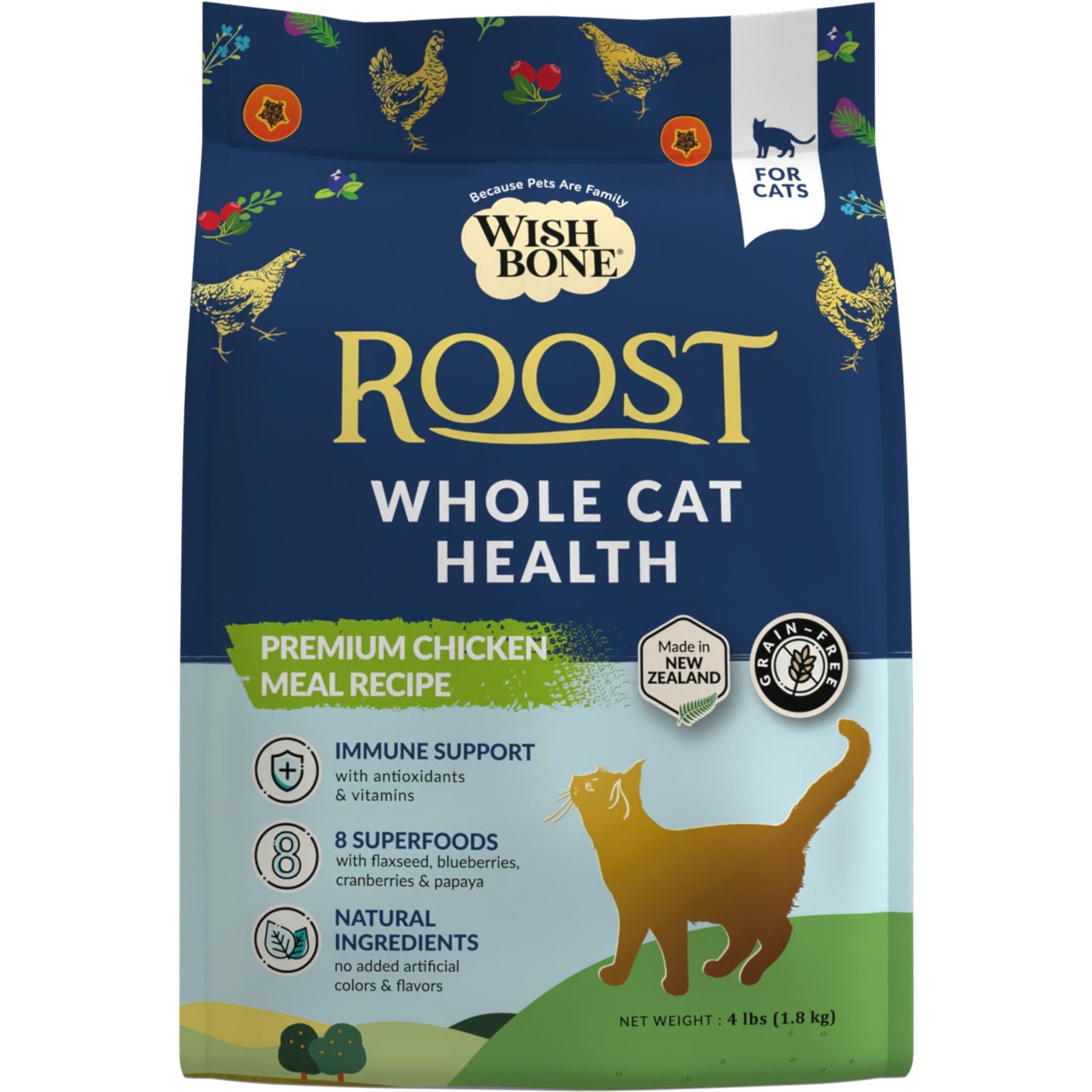 Wishbone Roost New Zealand Chicken Grain-Free Complete Cat Health Dry Cat Food, 4-lb bag