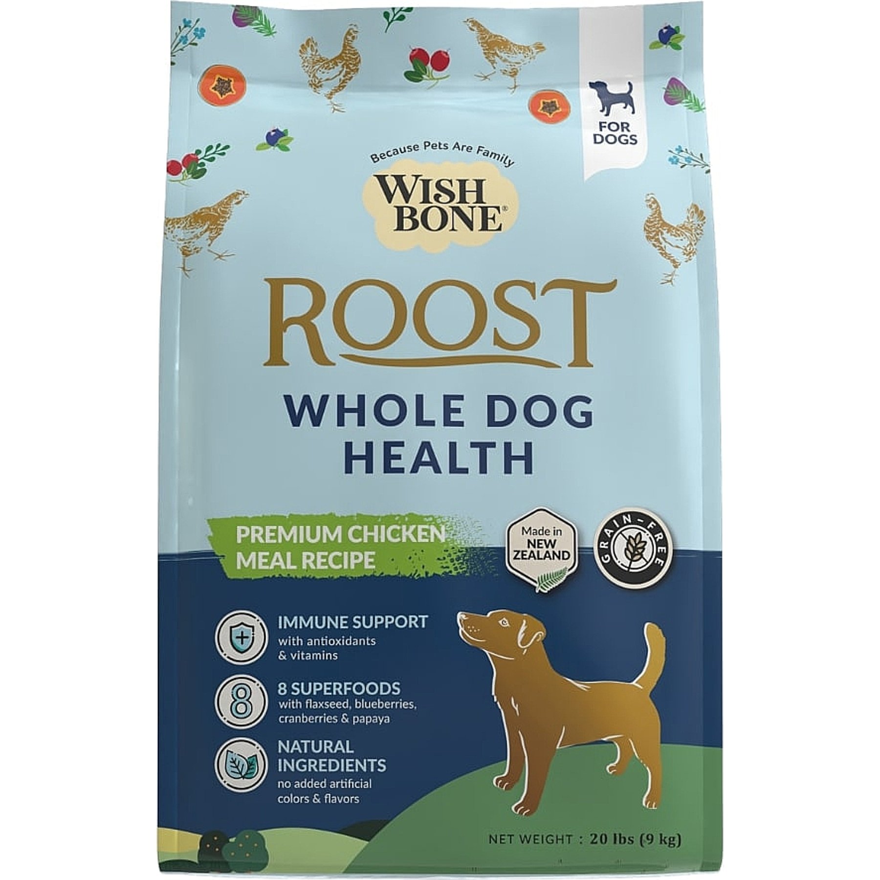 Wishbone Roost New Zealand Whole Dog Health Adult Grain-Free Chicken Dry Dog Food, 20-lb bag