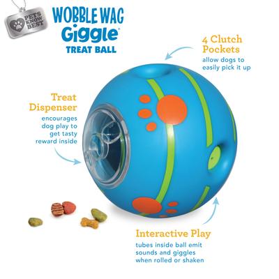 Show full view: Wobble Wag Giggle Treat Dispensing Squeaky Ball Dog Toy, Blue slide 4 of 11