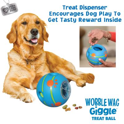 Show full view: Wobble Wag Giggle Treat Dispensing Squeaky Ball Dog Toy, Blue slide 5 of 11
