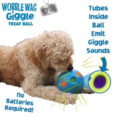 Show full view: Wobble Wag Giggle Treat Dispensing Squeaky Ball Dog Toy, Blue slide 6 of 11