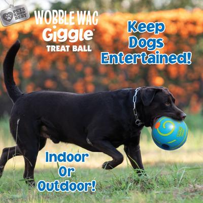 Show full view: Wobble Wag Giggle Treat Dispensing Squeaky Ball Dog Toy, Blue slide 7 of 11