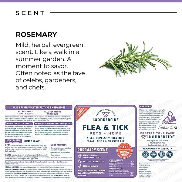 Show full view: Wondercide Natural Flea, Tick & Mosquito Spray for Dogs & Cats, Rosemary, 16-fl oz bottle slide 8 of 11