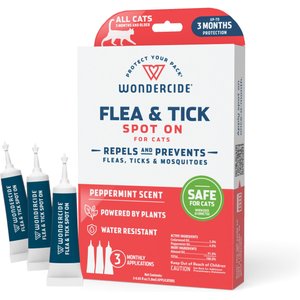 Wondercide Spot-On Flea & Tick Repellent with Natural Essential Oils for Cats, Peppermint, 3 doses (3-month supply)