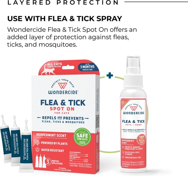 Show full view: Wondercide Spot-On Flea & Tick Repellent with Natural Essential Oils for Cats, Peppermint, 3 doses (3-month supply) slide 5 of 8