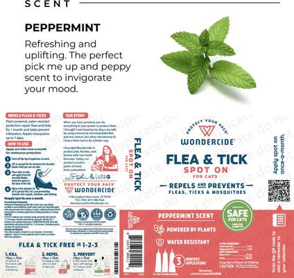 Show full view: Wondercide Spot-On Flea & Tick Repellent with Natural Essential Oils for Cats, Peppermint, 3 doses (3-month supply) slide 6 of 8