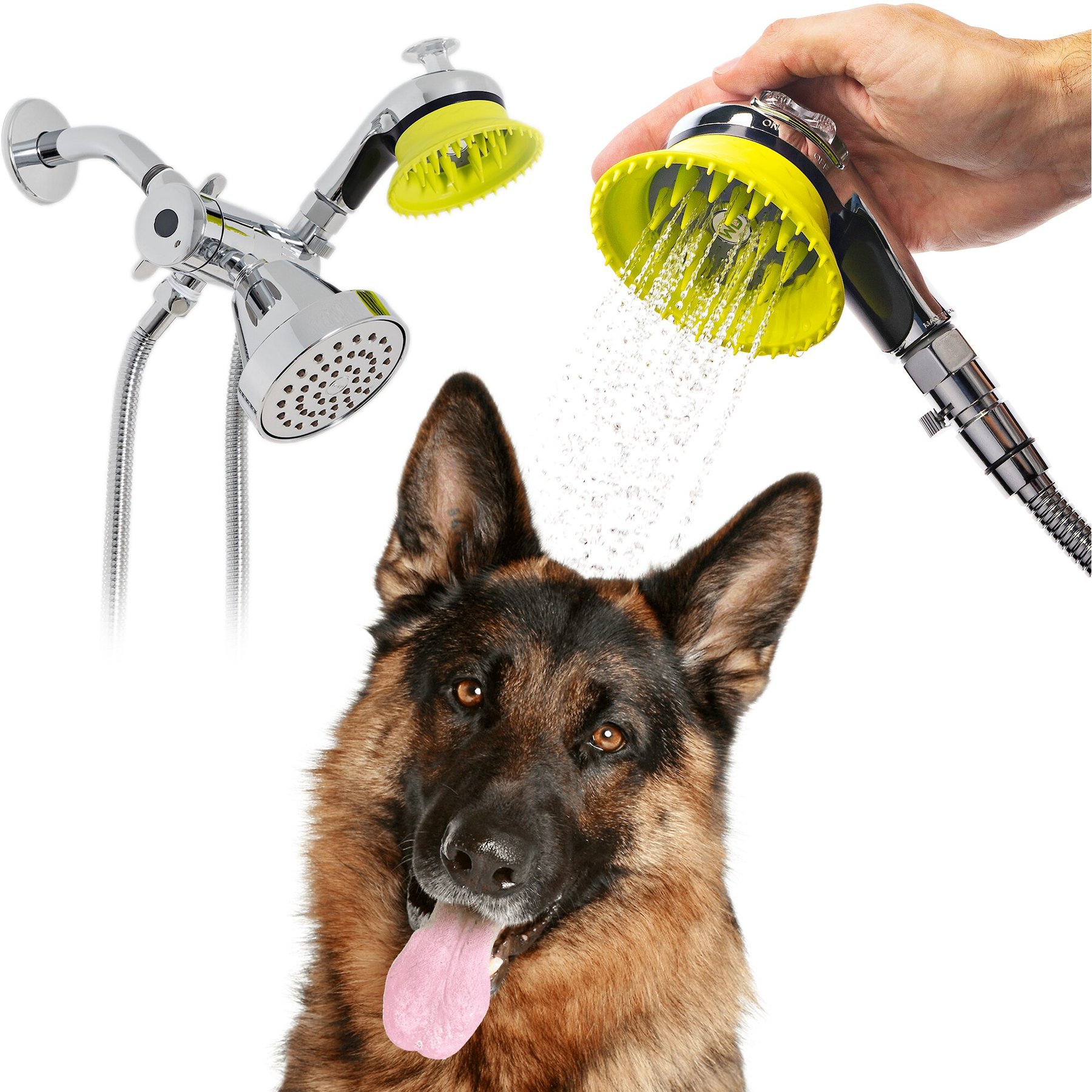 Wondurdog deluxe indoor dog and cat washing shower kit with splash shield brush head