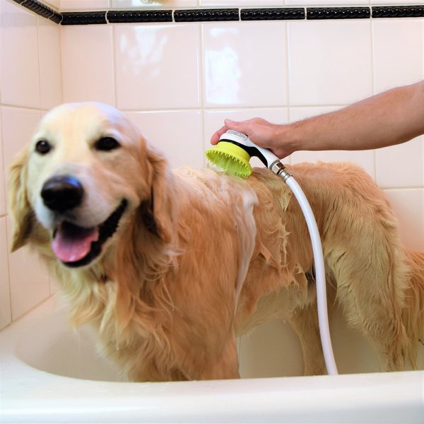 Wondurdog Large Bathtub Spout with Splash Shield & Hose Attachment Dog Wash Kit, White/Green