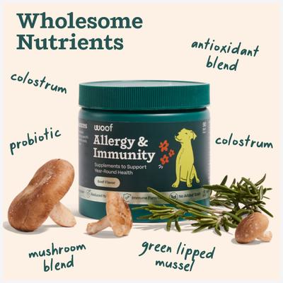 Show full view: Woof Allergy & Immunity Beef Flavored Chew Supplement for Dogs, 90 count slide 4 of 6