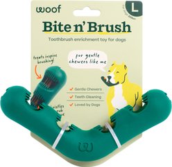 Woof Bite n' Brush Dog Toothbrush Toy Dental Stick Dispenser, Green, Large